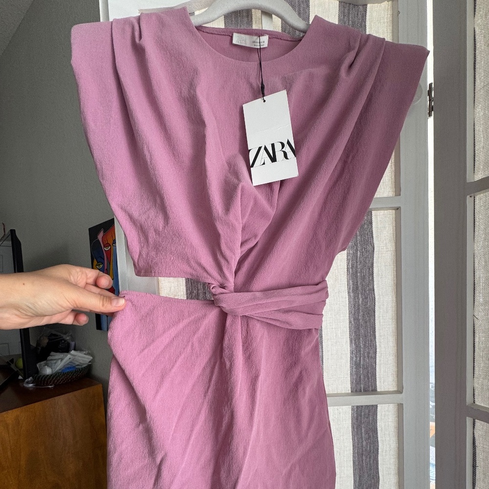 Zara shoulder pad cut out dress